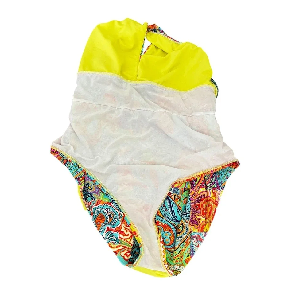 Bleu Rod Beattie Paisley Halter One‎ Piece Swimsuit Plus Size 16W Multi Color